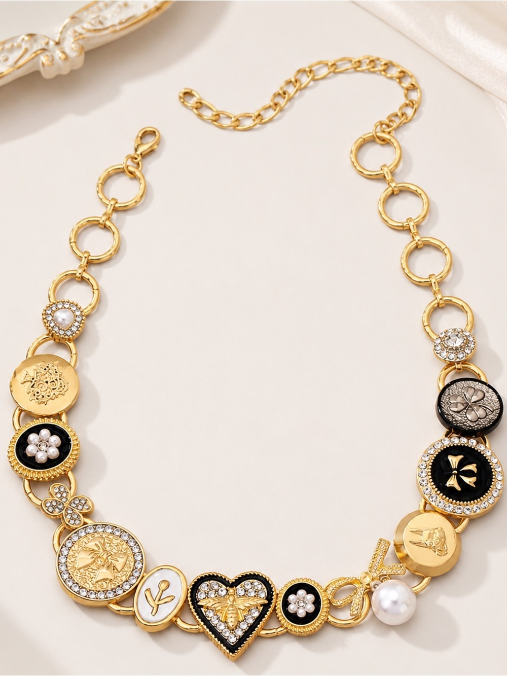 Gold-Tone Bee & Pearl Charm Statement Necklace - Picture 3 of 5